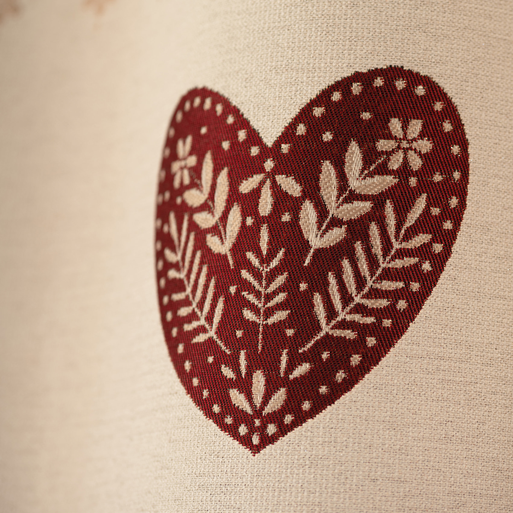 Rideau jacquard à œillets avec haut vichy et motifs cœurs - Rouge