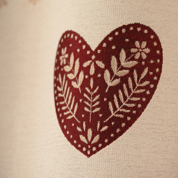 Rideau jacquard à œillets avec haut vichy et motifs cœurs - Rouge