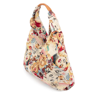 Banzi bolso Shopper de algodón, con asa en cuero. Diseño exclusivo.