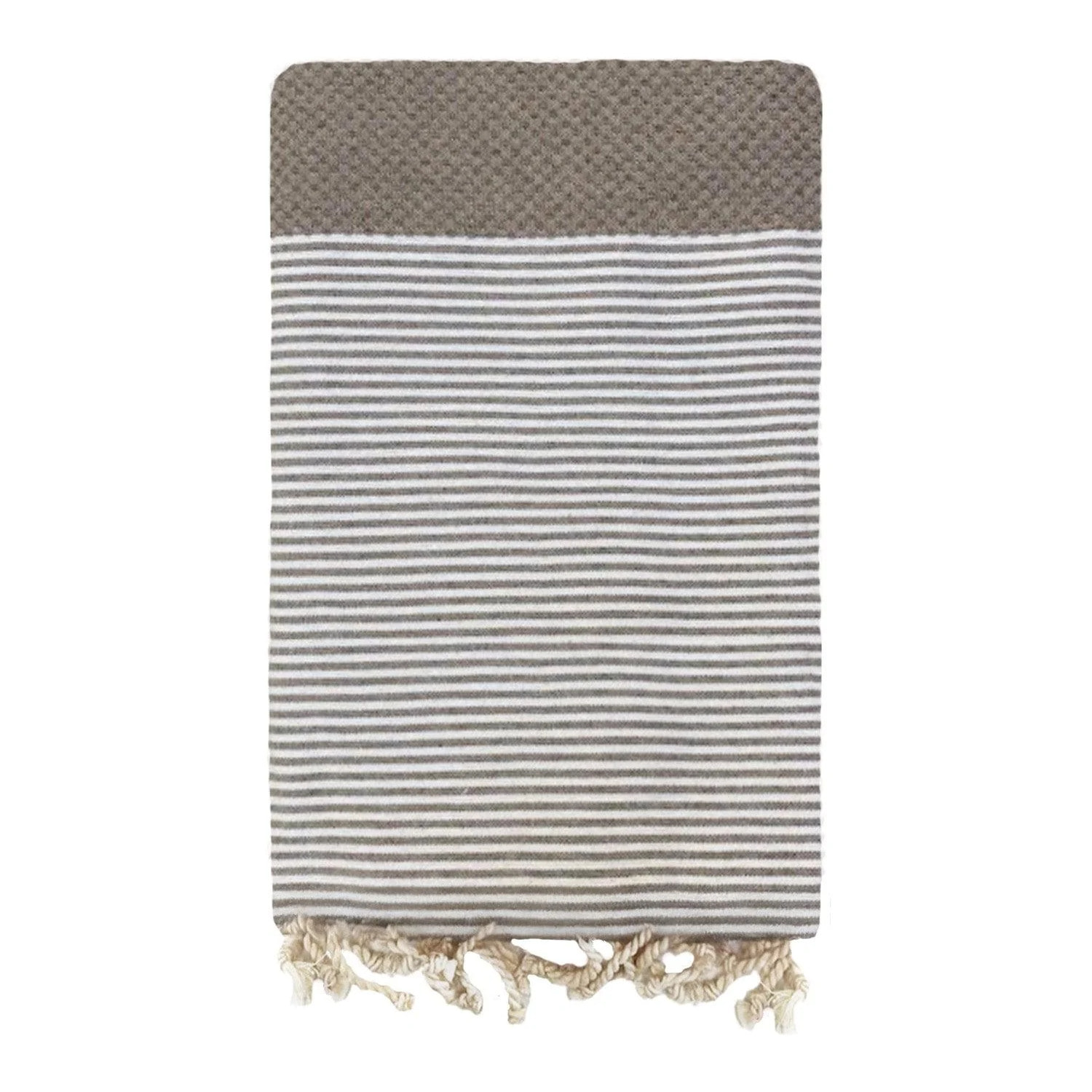 Fouta nid d’abeille traditionnelle L - Mikanda Taupe - 190g/m²