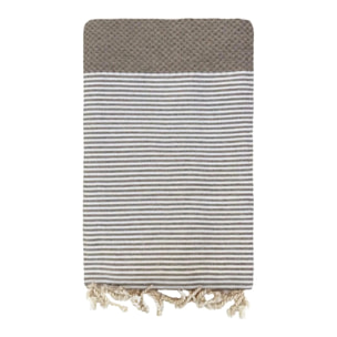 Fouta nid d’abeille traditionnelle L - Mikanda Taupe - 190g/m²