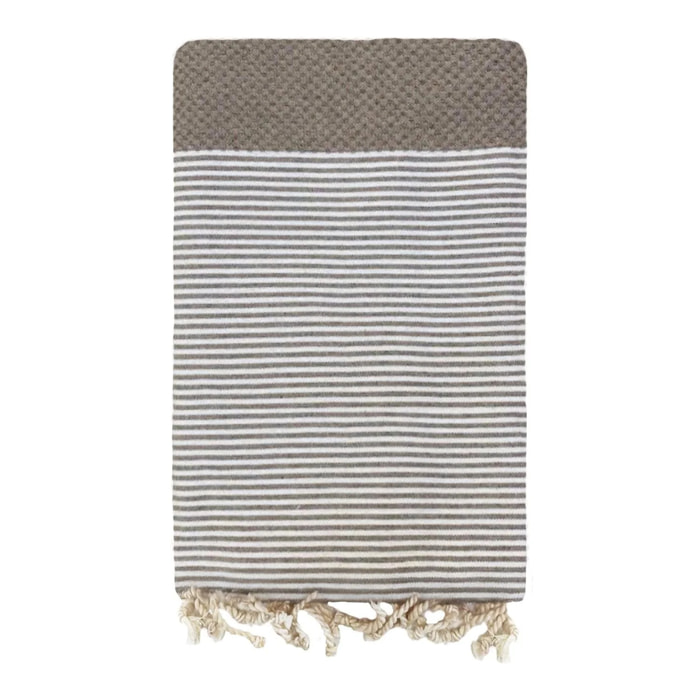 Fouta nid d’abeille traditionnelle L - Mikanda Taupe - 190g/m²