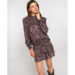 Mini falda estampada con nido de abeja y doble volante