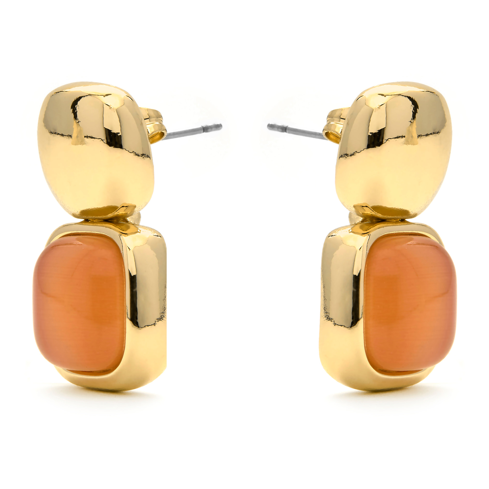 Pendientes con Ojo de Gato Naranja acabado oro 18k