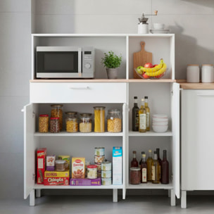 Mobile Da Cucina Credenza Con 3 Ante 1 Cassetto Madia Moderna Mobile Contenitore Con Vani A Giorno Mobiletto Dispensa 108x40x126 Cm Bianco E Rovere