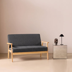 Canapé banquette 2 places bois d'hévéa tissu ISAK