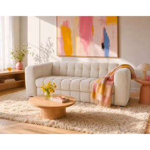 Violette - Canapé lit 3 places convertible express couchage quotidien 140 cm matelas 14 cm en velours gaufré - Beige