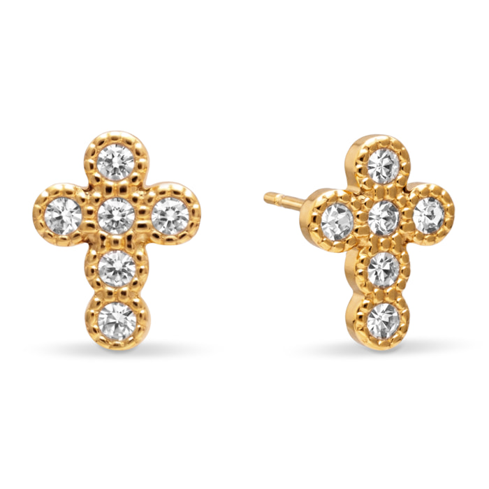 Pendientes Cruz Sparks Acero Baño Oro