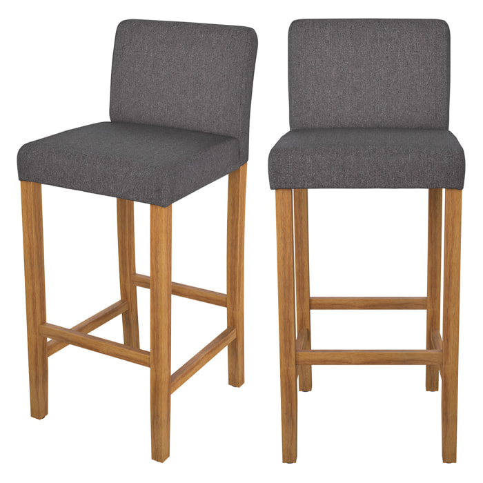 Lot de 2 chaises de bar en tissu gris foncé et pieds en bois 75 cm - Havane