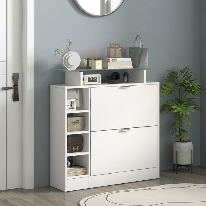 Zapatero Moderno Zapatero de Entrada Recibidor con Cajones Abatibles Estantes Ajustables y Estantes Abiertos para 12 Pares de Zapatos Zapatero Estrecho para Pasillo 89x25x92 cm Blanco