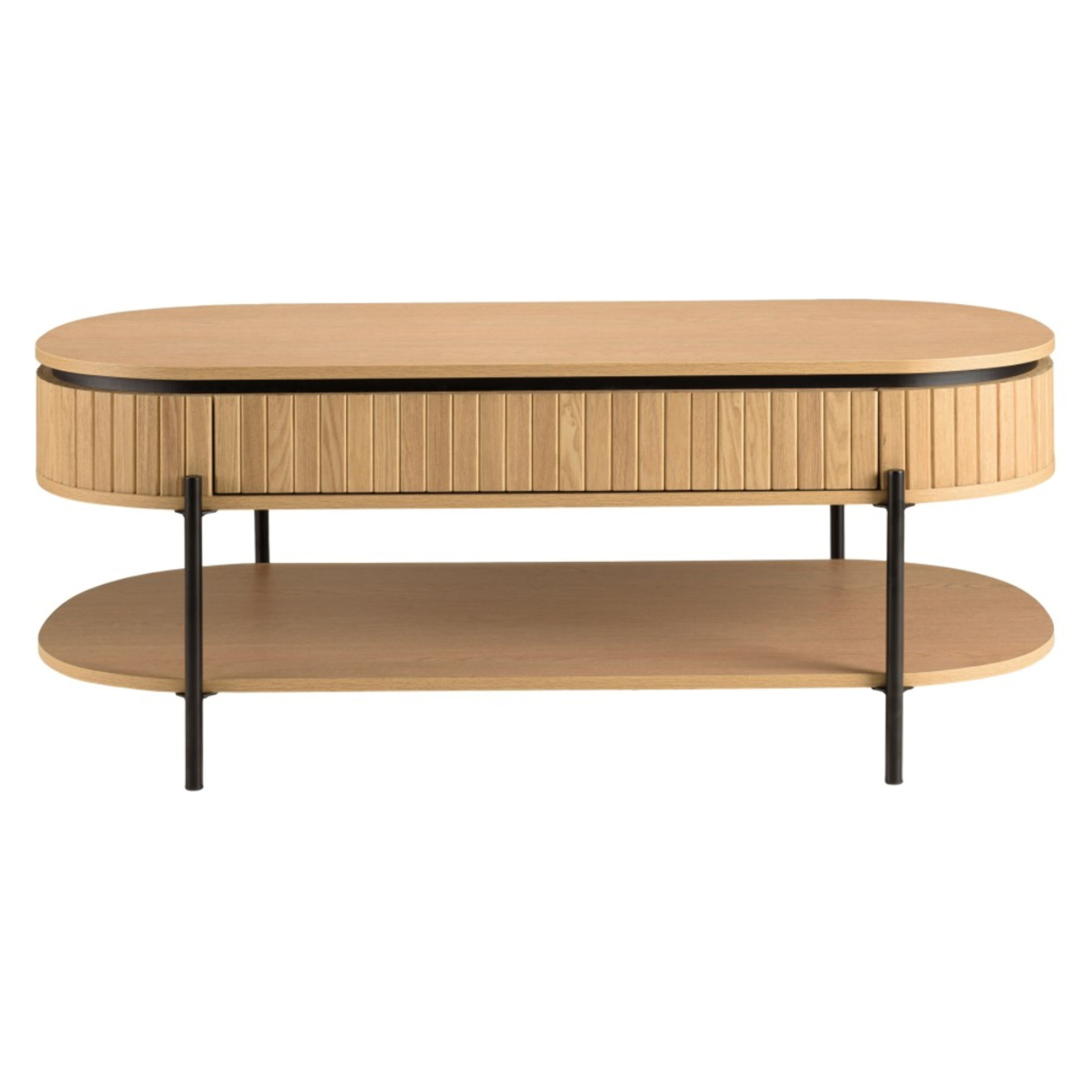 CHARLIE - Table basse bois 2 tiroirs style rétro Pin marron