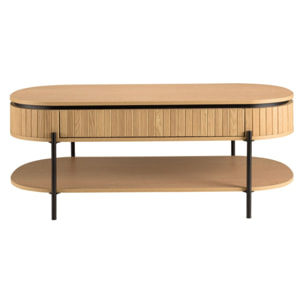 CHARLIE - Table basse bois 2 tiroirs style rétro Pin marron