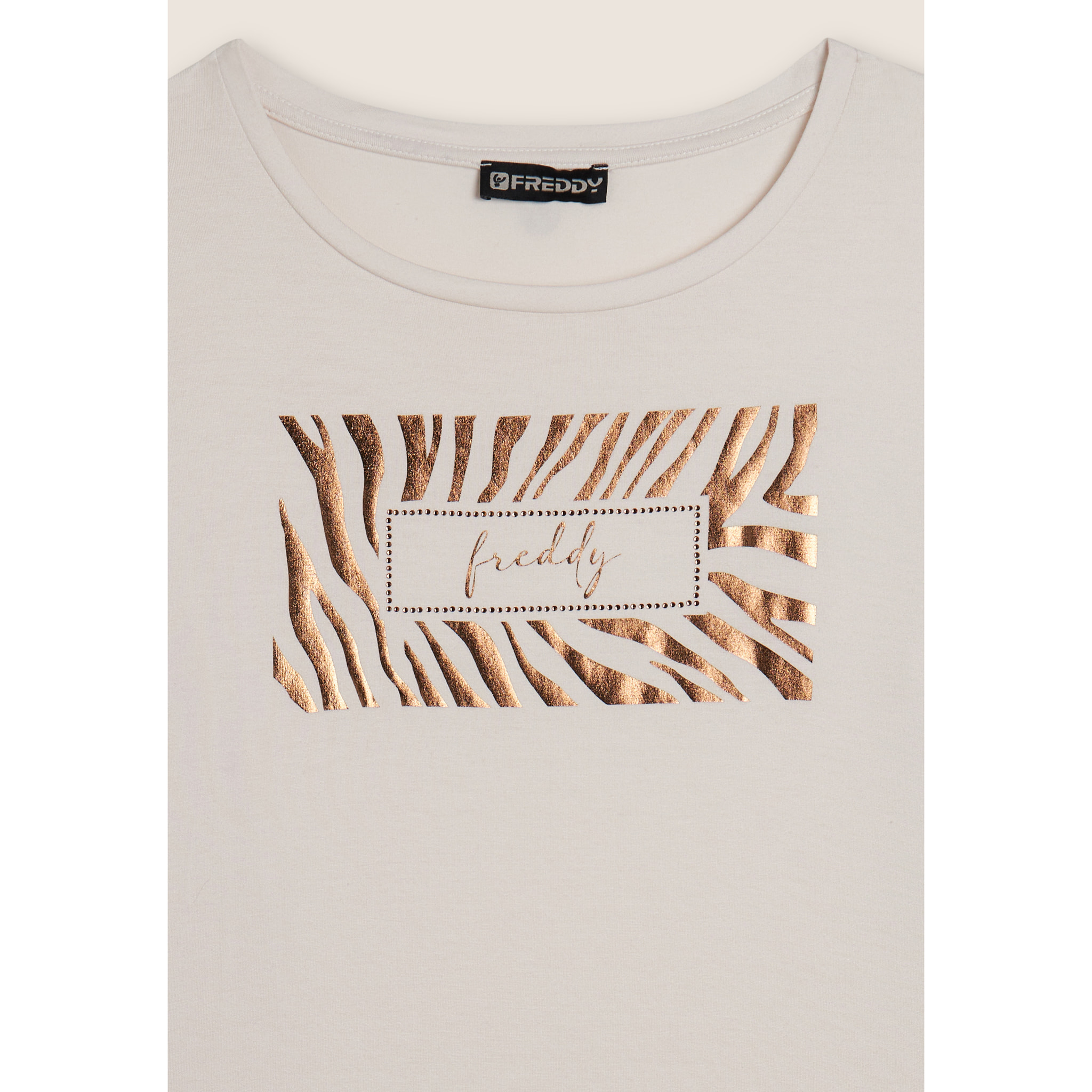 T-shirt donna manica lunga con logo strass