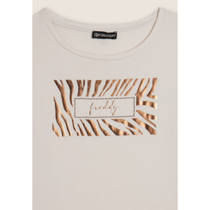 T-shirt donna manica lunga con logo strass
