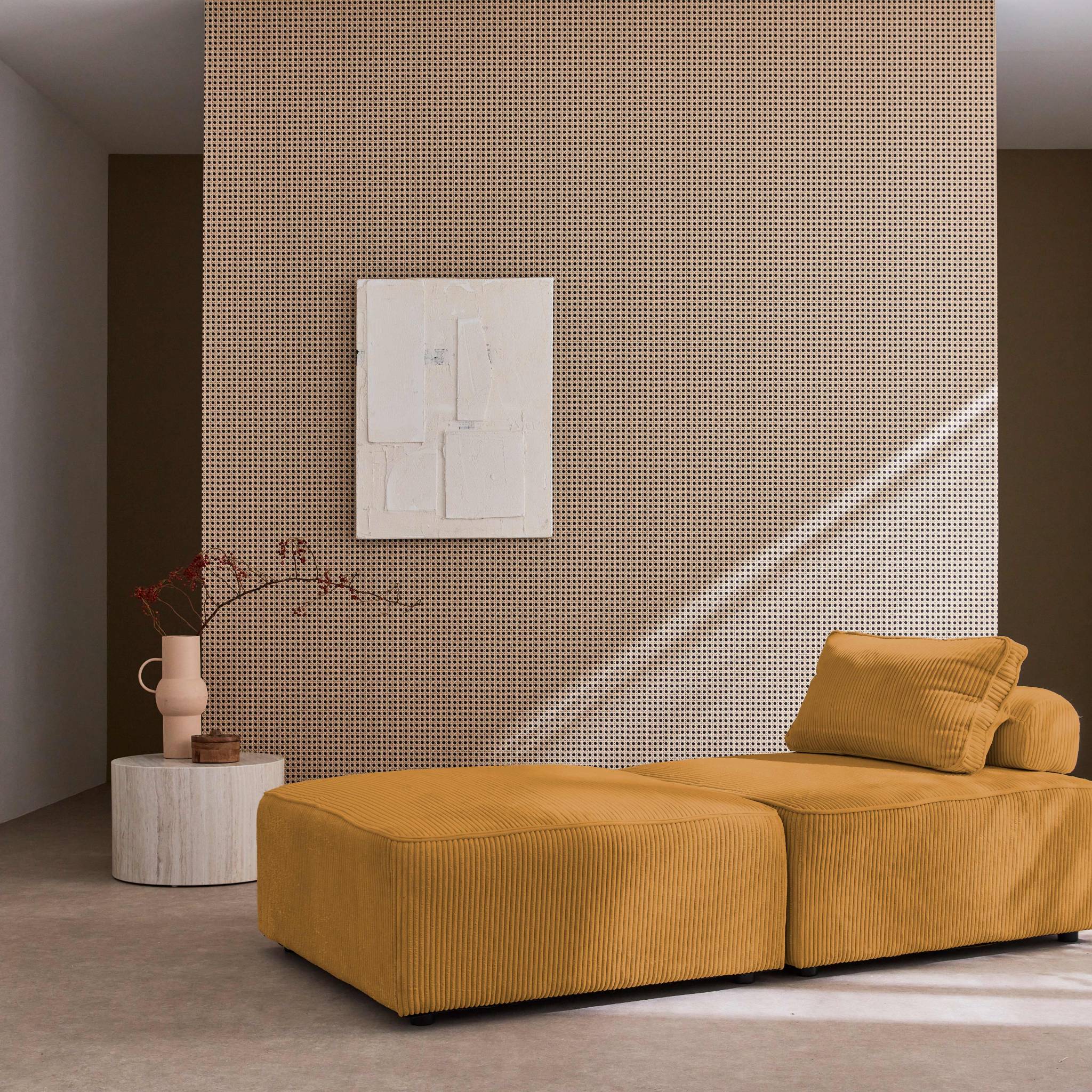 Lot de 2 chauffeuses  pour canapé modulable velours côtelé jaune avec un coussin