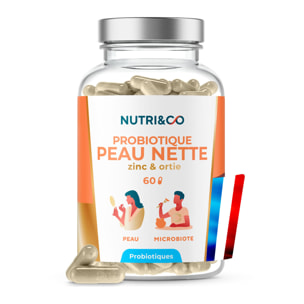 Nutri&Co Probiotique Peau Nette Cible Imperfections et Acné - 60 gélules Vegan