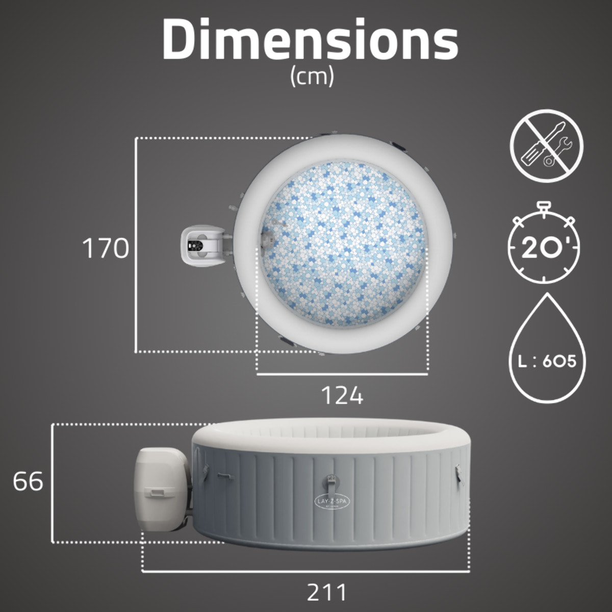 Bestway Spa gonflable rond Lay-Z-Spa St Lucia AirJet 2-3 personnes