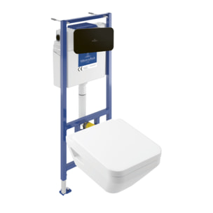 Pack WC suspendu sans bride Villeroy & Boch Architectura Twistflush [e³] rectangle + bâti-support sol et mur + plaque noir