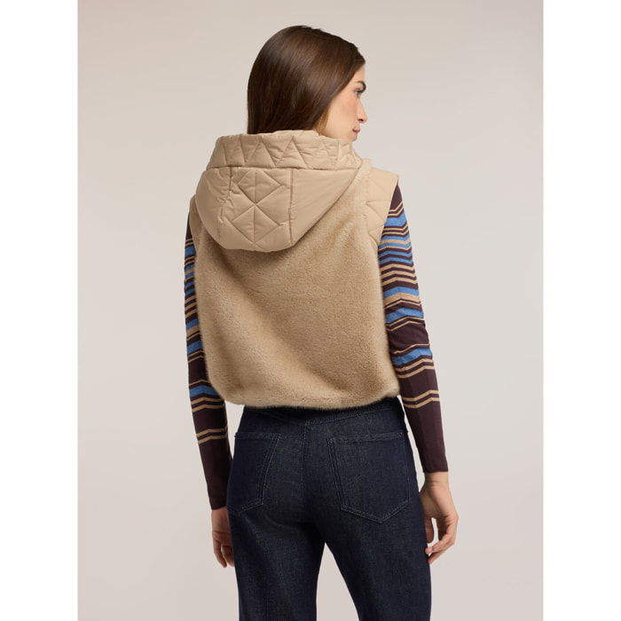 Motivi - Gilet con cappuccio e inserti trapuntati - Beige