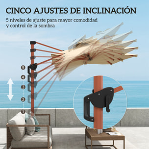 Sombrilla de Jardín 300x198x252 cm Parasol Excéntrico de Aluminio con Manivela Inclinación Ajustable Doble Techo y Base Cruzada Giratoria 360° Sombrilla para Terraza Exterior Patio Caqui