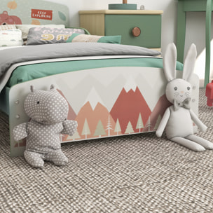 Cama Infantil de Madera 143x77x60 cm Cama para Niños de 3-6 Años con Barreras de Protección y Estampados Carga Máx. 40 kg Mueble de Dormitorio Moderno Verde