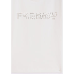 T-shirt cropped bambina con logo borchiato