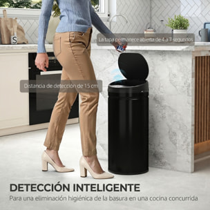 HOMCOM Cubo de Basura Cocina Automático 42 L, Papelera de Cocina de Acero Inoxidable, Sensor Infrarrojo, Cierre Automático, Antihuellas, para Dormitorio, Oficina, Negro