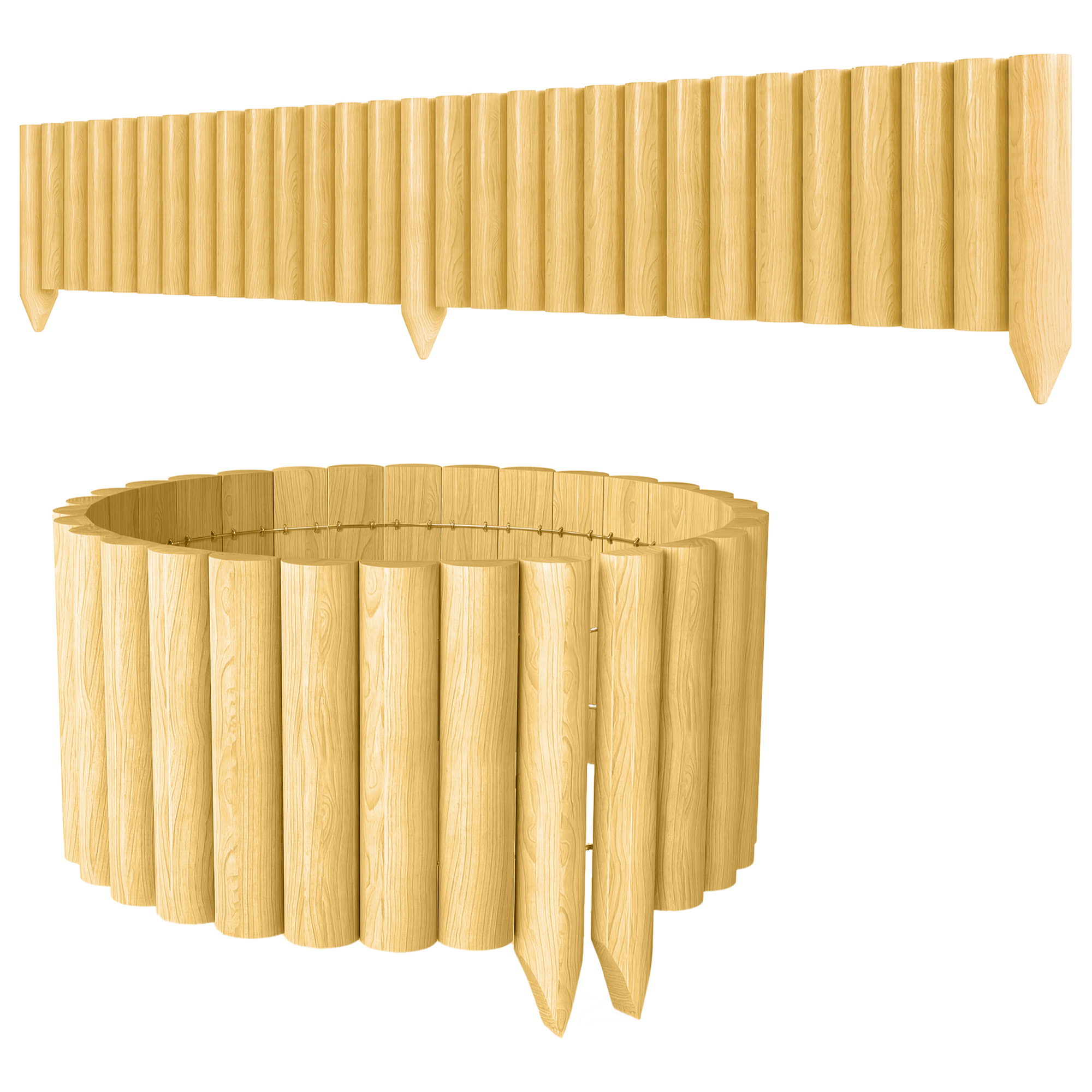 Valla de Jardín de Madera, 176x38 cm, Valla de Jardín Exterior Decorativa, Resistente y Fácil de Instalar, para Huerto, Patio, Terraza, Césped, Natural