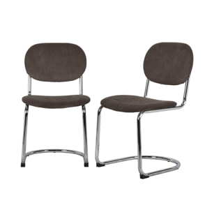 Lot de 2 chaises cantilever arrondie métal. velours côtelé marron clair et pieds chromés - L 47 x P 54.5 x H 81cm - Maloa