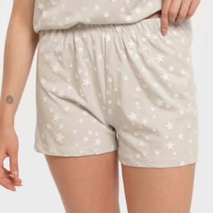 Pijama corto manga fluida algodón mujer Estrellita Gris