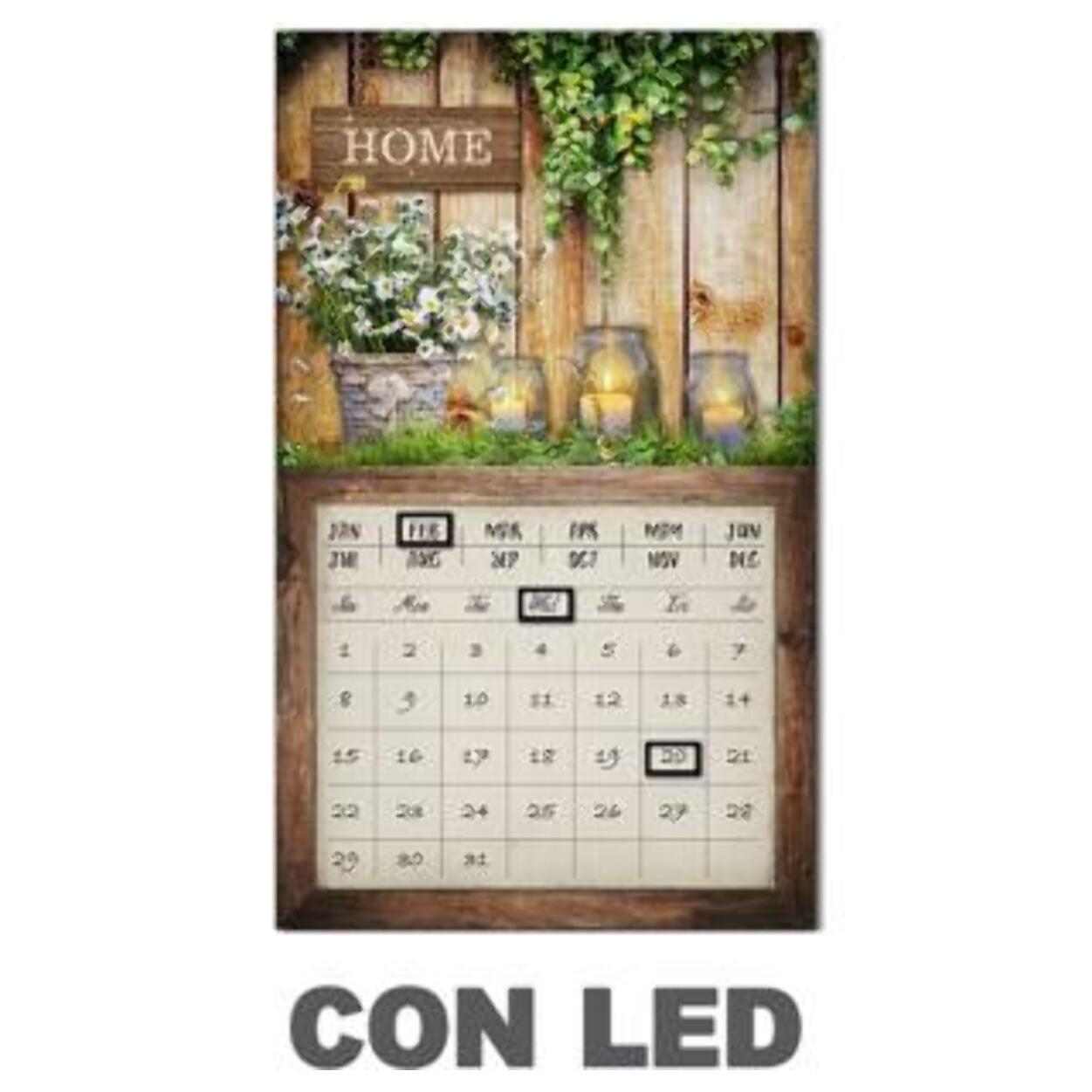 Quadro con led con calendario marrone rettangolare cm30x50x1,8