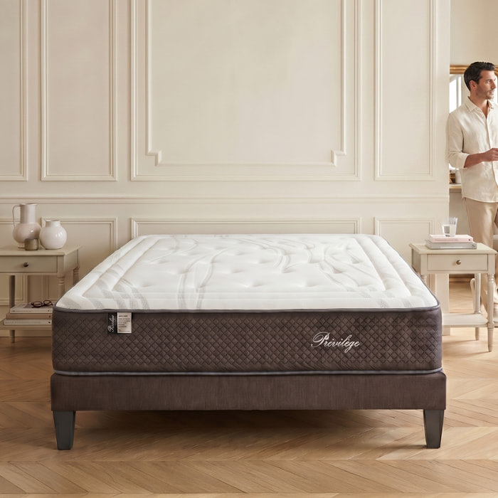 Ensemble Matelas Privilège & Sommier KIT15, 30 cm, Ressorts Ensachés & Mémoire de Forme, technologie Tri-Lattes, Soutien Ferme