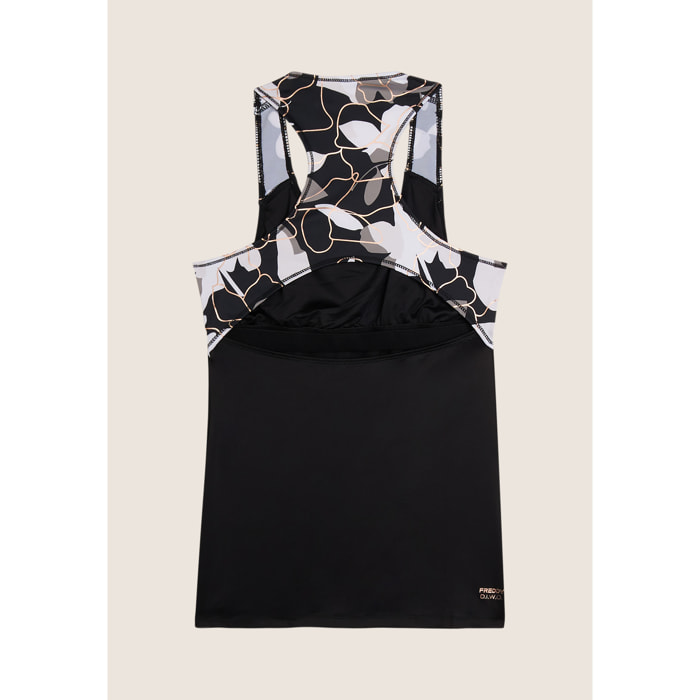 Canotta sportiva in tessuto tecnico con inserto floreale