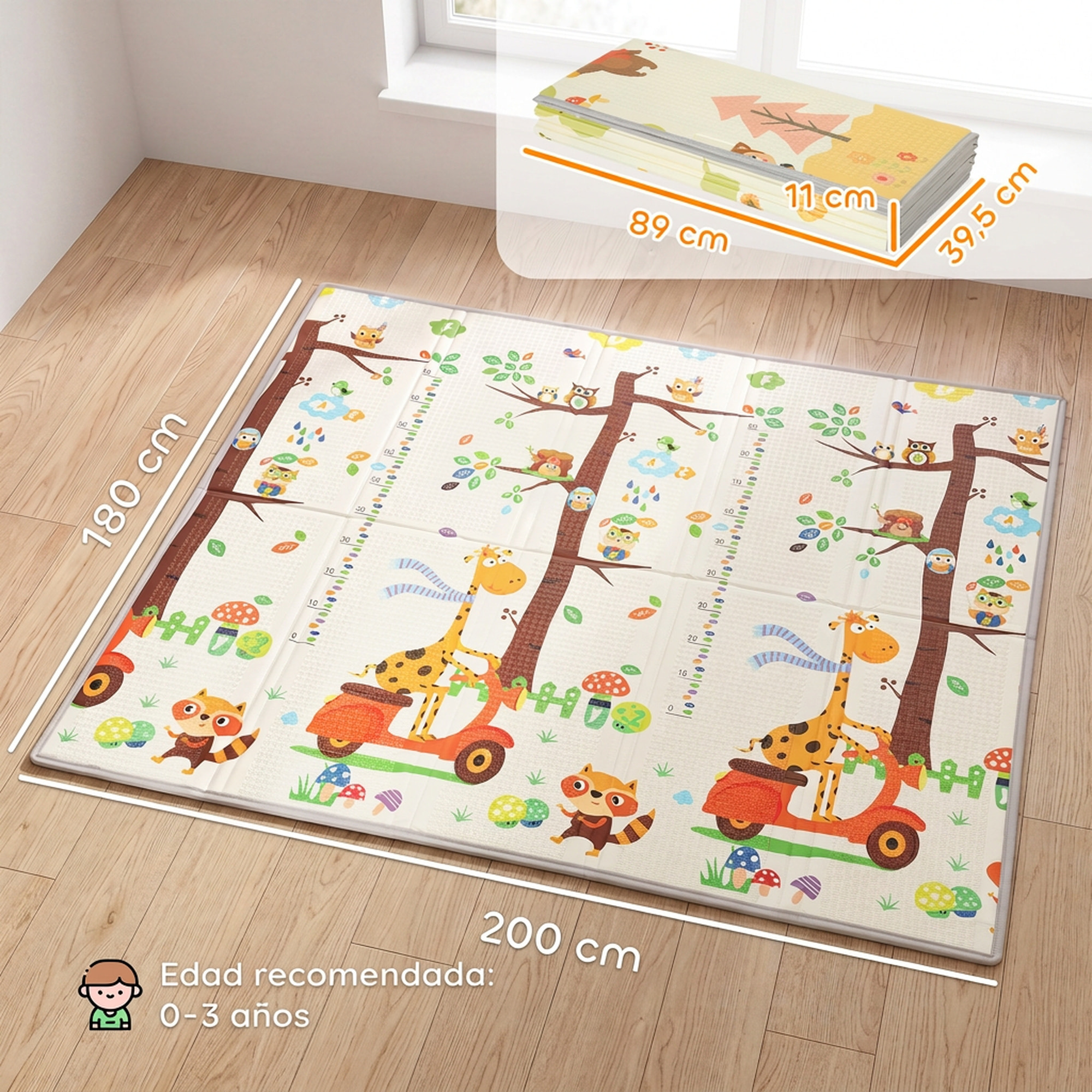 Alfombra Juego Bebé, Plegable y Reversible, 200x180 cm, Alfombra Educativa Antideslizante e Impermeable, Diseño Árbol y Bosque, para Gateo, Jugar y Aprendizaje, para Salón y Dormitorio