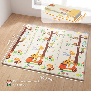 Alfombra Juego Bebé, Plegable y Reversible, 200x180 cm, Alfombra Educativa Antideslizante e Impermeable, Diseño Árbol y Bosque, para Gateo, Jugar y Aprendizaje, para Salón y Dormitorio