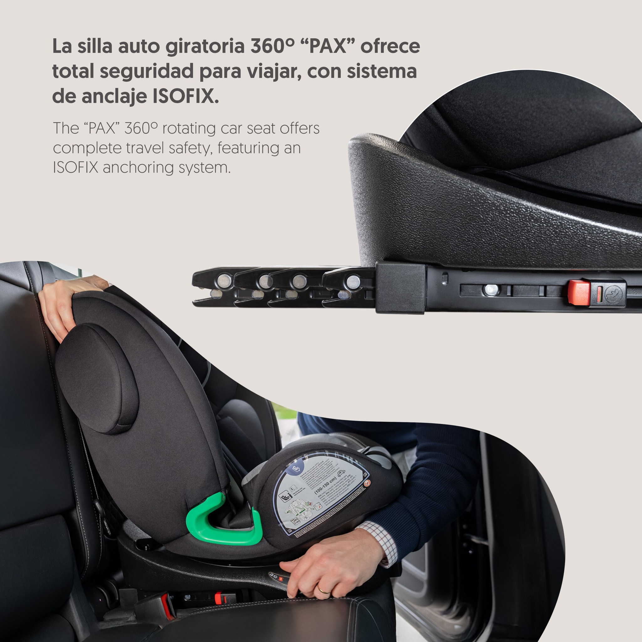 Silla Coche Bebé Modelo "PAX"  i-Size ISOFIX 360°