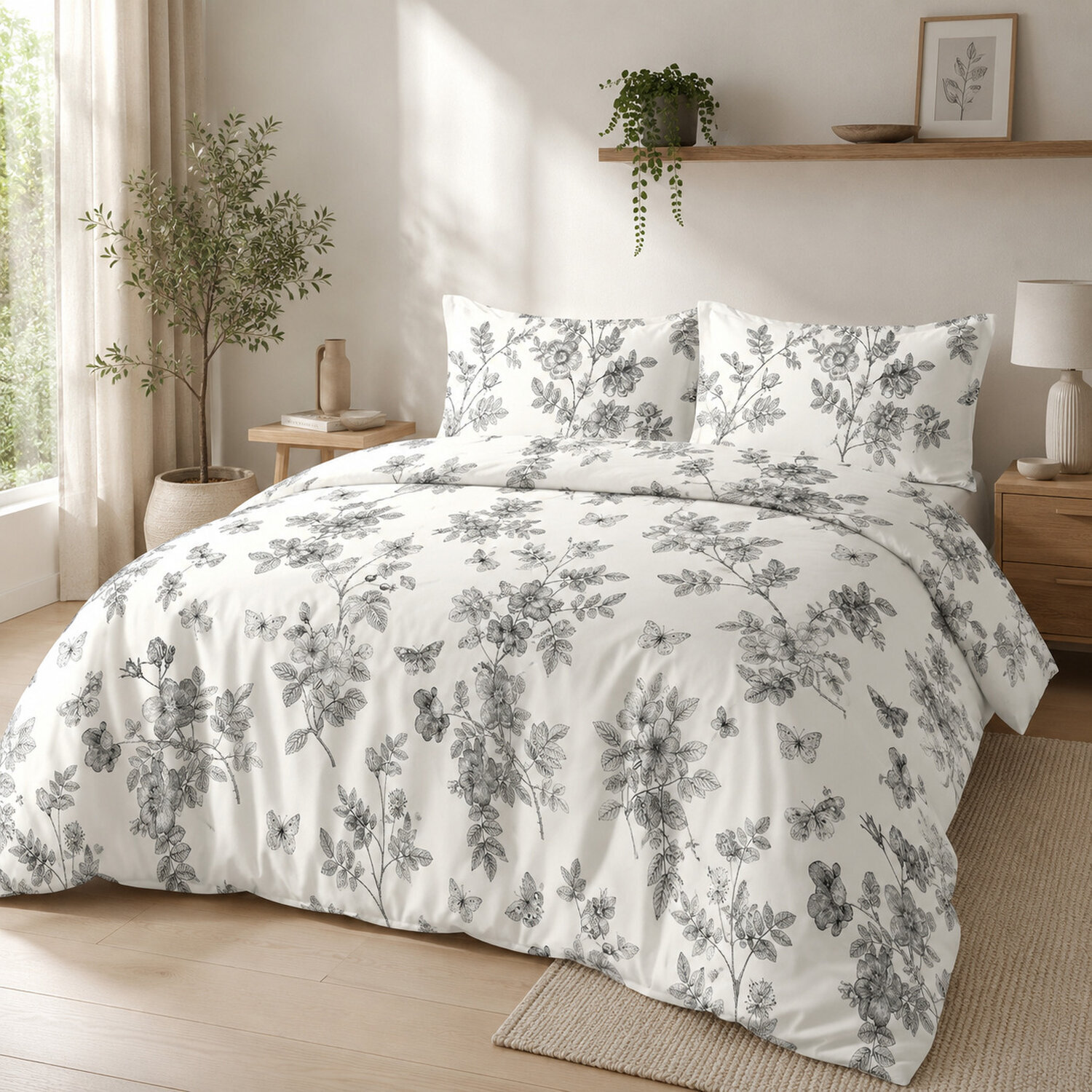 Parure housse de couette avec taie à volant 100% coton - jouvelle