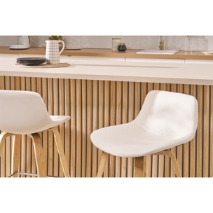 Tabourets de bar design blanc et bois clair H65 cm (lot de 2) NONIE