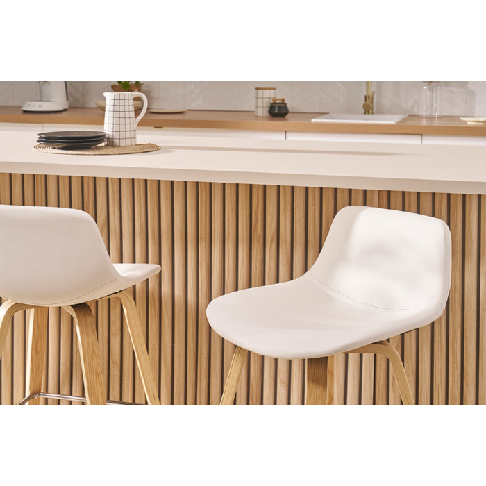 Tabourets de bar design blanc et bois clair H65 cm (lot de 2) NONIE