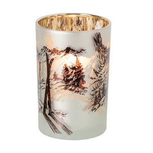 J-Line photophore scène ski - verre - blanc/marron - large - set de 2