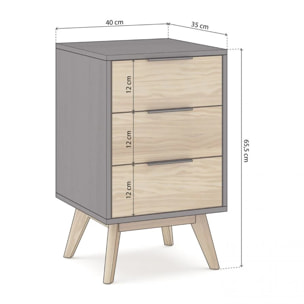 Mesita de noche Numa 3 cajones Gris Alpino - Oak