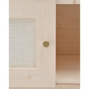 Meuble TV en bois massif et toile de lin avec 2 portes ton naturel 150x40cm Hauteur: 40 Longueur: 150 Largeur: 42