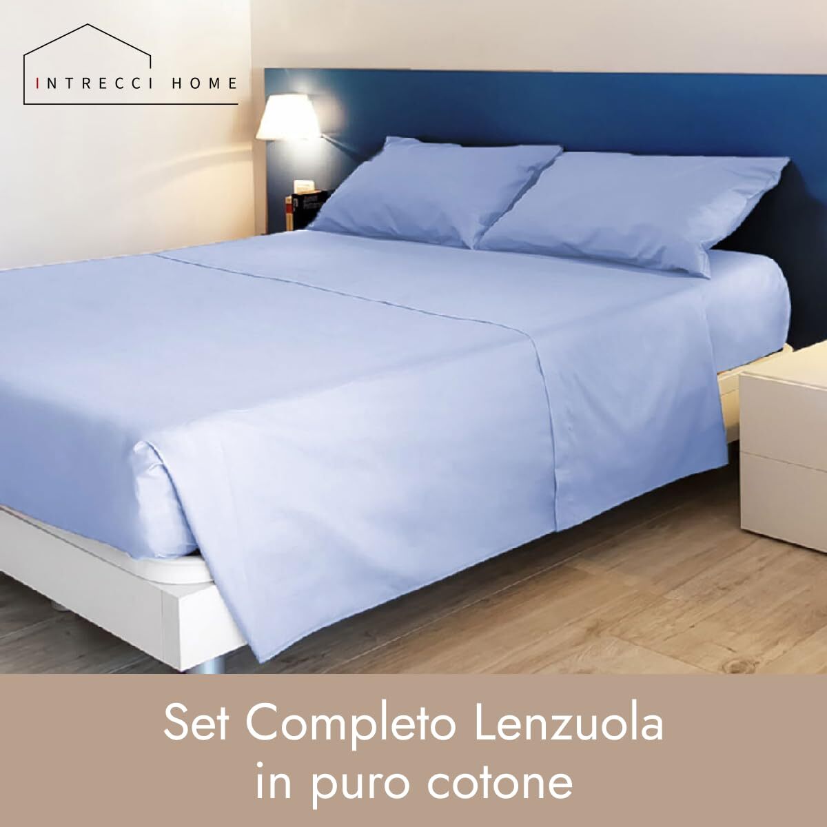 Completo lenzuola in cotone - azzurro