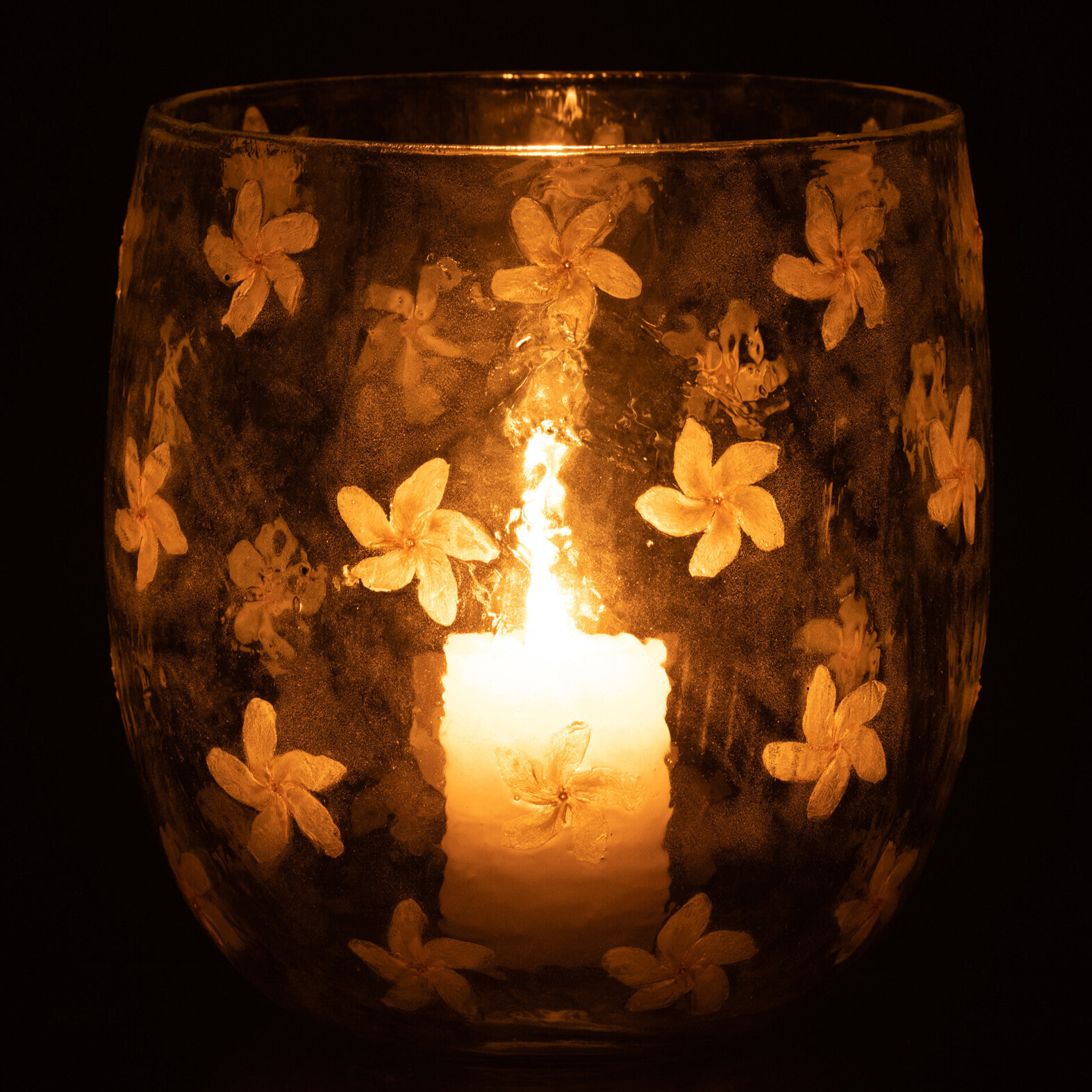 J-Line photophore Fleurs - verre - jaune - large