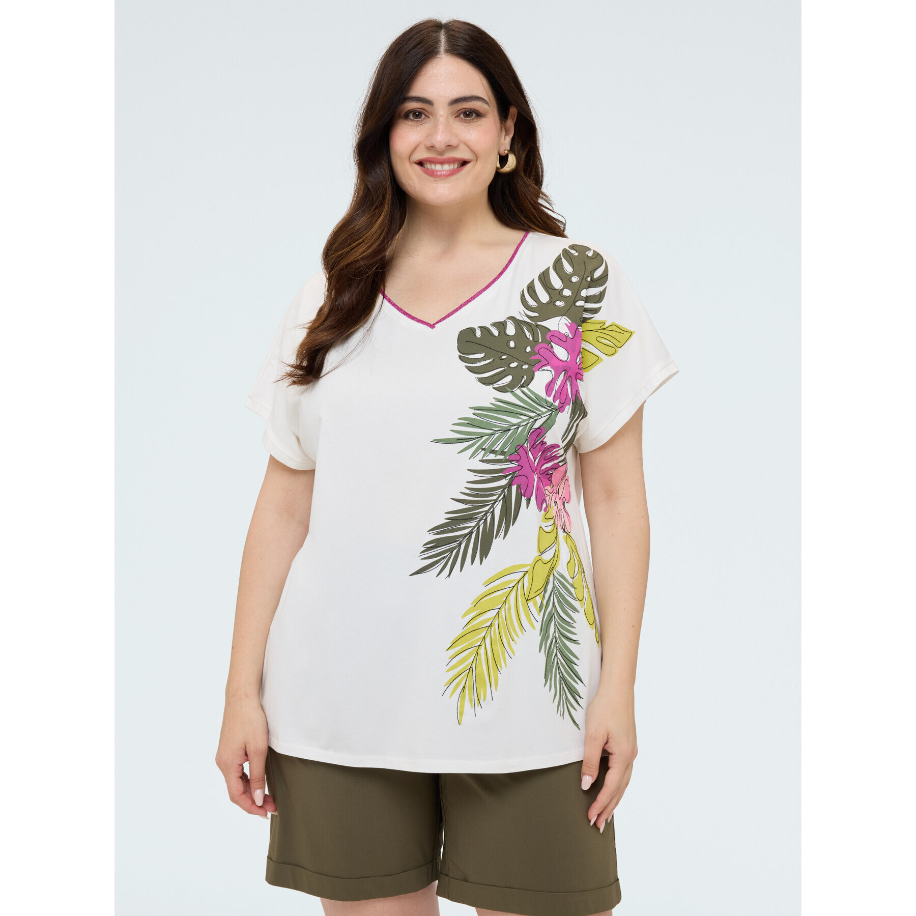 Fiorella Rubino - Camiseta de algodón con estampado tropical - Blanco
