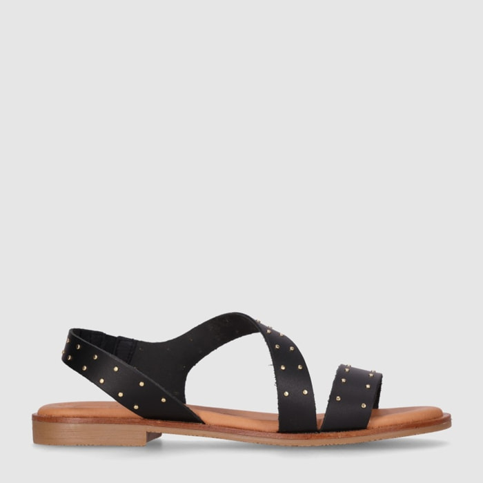 Sandalias de Piel - Negro - Tacón: Bajo