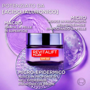 Crema Viso Anti-Rughe SPF 50 Revitalift Filler Trattamento Rivolumizzante Giorno con Acido Ialuronico - Barattolo da 50ml