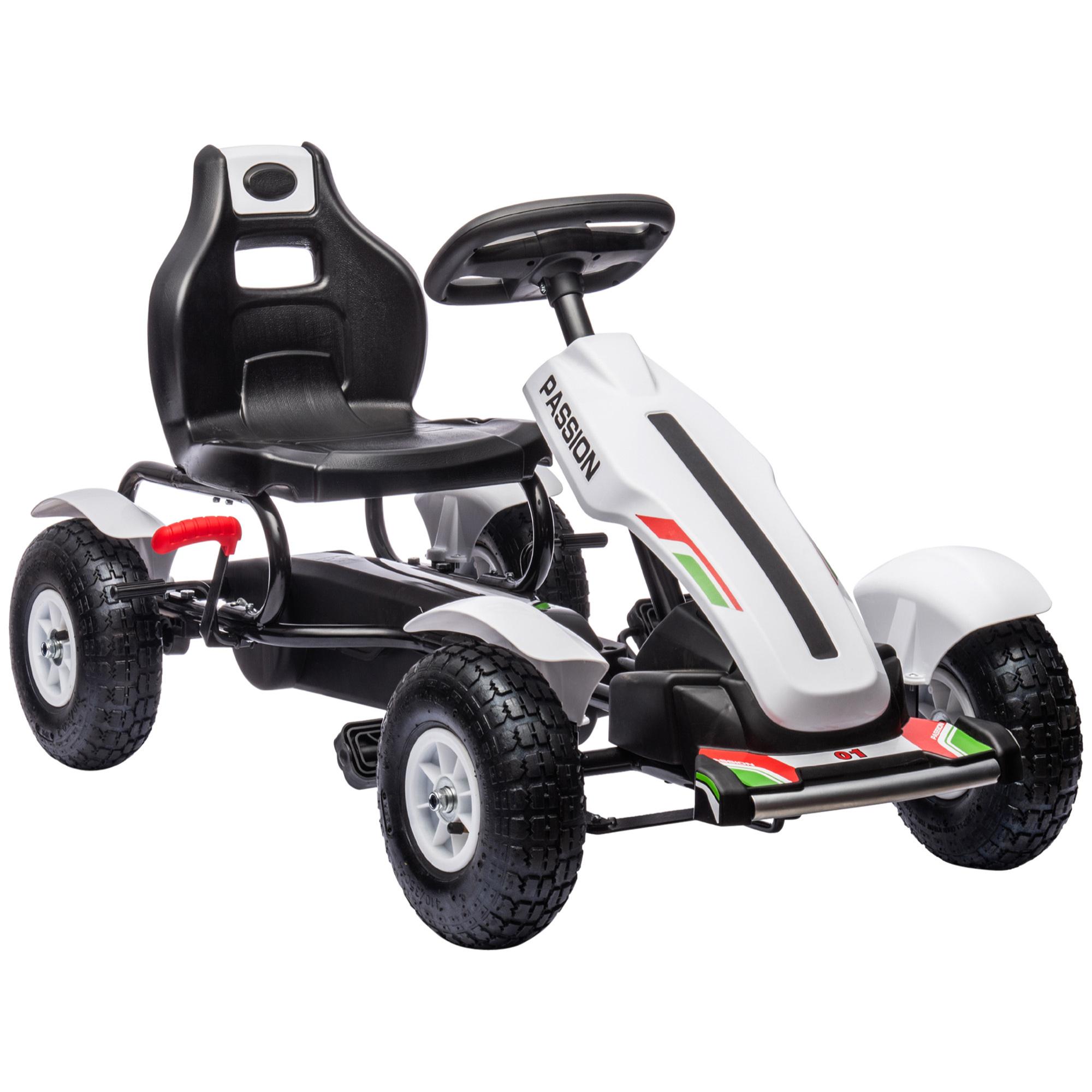 Go Kart a Pedales para Niños Coche de Pedales Infantil con Asiento Ajustable Neumáticos de Goma Freno de Mano para Niños y Niñas de 5-12 Años Carga 50 kg 121x58x61 cm Blanco