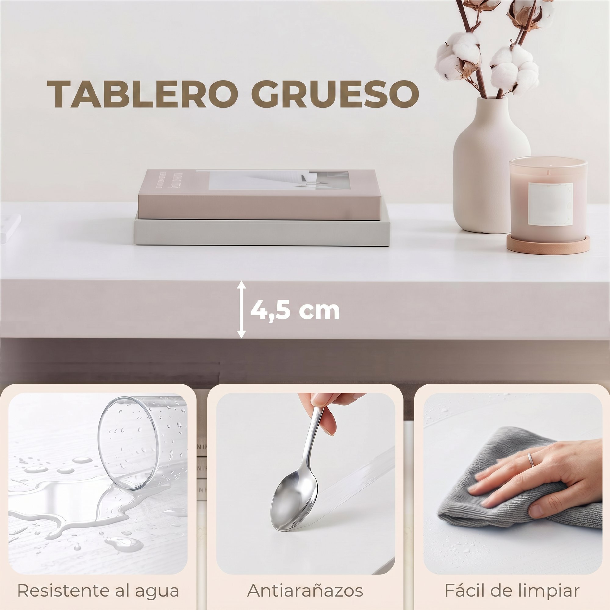 Mesa de Centro, Mesa de Café para Salón con Estante Abierto, Tablero Grueso, para Sala de Estar, Comedor, Oficina, 90x45x44,5 cm, Blanco