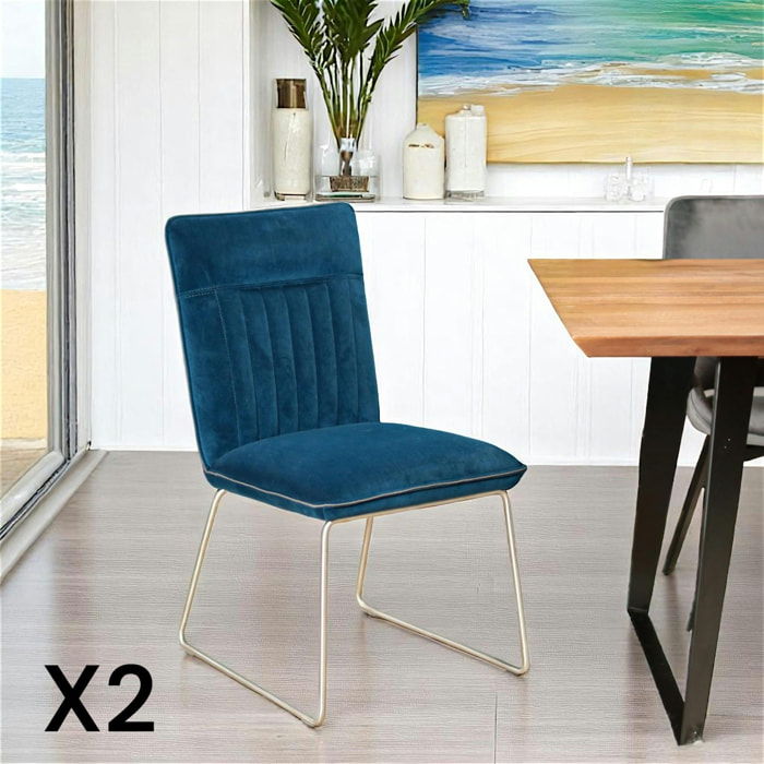 Chaise moderne en velours bleu (lot de 2) OKA